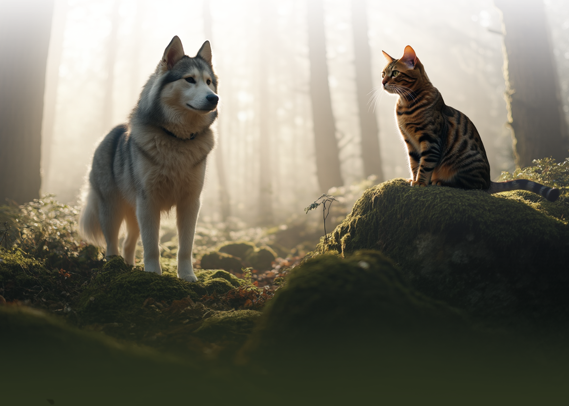 Ormanda bir kedi ve köpek