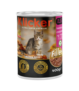 Klicker Yavru Kediler için Tavuklu Fillet In Viscous Tam Yaş Mama