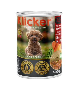 Klicker Yavru Köpekler için Biftekli Sebzeli Fillet In Gravy Tam Yaş Mama