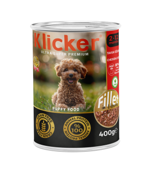 Klicker Yavru Köpekler için Tavuk Ciğerli Fillet In Viscous Tam Yaş Mama