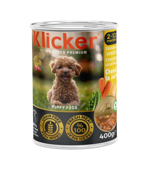 Klicker Yavru Köpekler için Tavuklu Sebzeli Fillet In Gravy Tam Yaş Mama