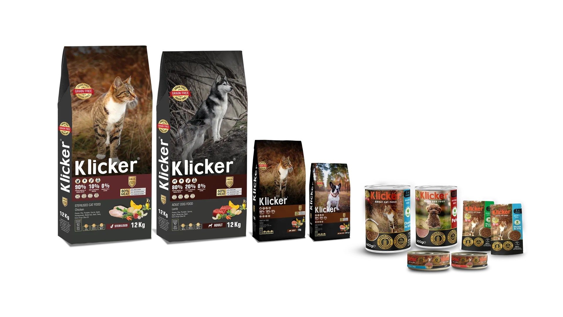 Klicker kuru ve yaş mama ürün ailesi